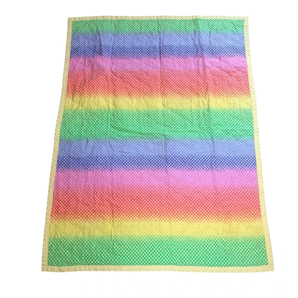 Vtg Noahs Ark Baby Quilt Rainbow Animal Nursery Blanket Retro 90s Hanging 43x32